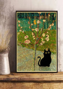 Vintage van gogh style black cute digital cats kraft paper bedroom art