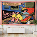Decorbites cute girl cartoon wall hanging pink bedroom tapestry