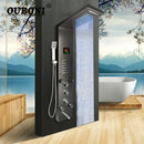Decorbites dark grey led shower panel with rainfall spa jets bathroom