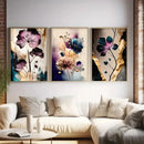 Abstract purple & gold flowers canvas posters living room wall art
