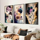 Abstract purple & gold flowers canvas posters living room wall art