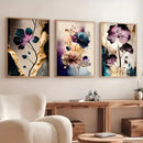 Abstract purple & gold flowers canvas posters living room wall art