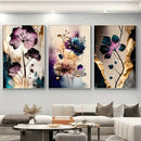 Abstract purple & gold flowers canvas posters living room wall art