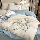 DecorBites™ Elegant Embroidery Duvet Cover Set, Blue Pink, 3 Pieces