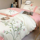 DecorBites™ Elegant Embroidery Duvet Cover Set, Blue Pink, 3 Pieces