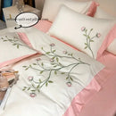 DecorBites™ Elegant Embroidery Duvet Cover Set, Blue Pink, 3 Pieces