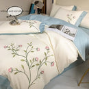 DecorBites™ Elegant Embroidery Duvet Cover Set, Blue Pink, 3 Pieces