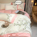 DecorBites™ Elegant Embroidery Duvet Cover Set, Blue Pink, 3 Pieces