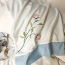 DecorBites™ Elegant Embroidery Duvet Cover Set, Blue Pink, 3 Pieces
