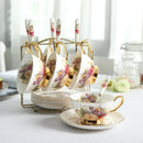 DecorBites™ Elegant Floral Bone China Tea Cup Set 200ml - Premium Porcelain Teacup Saucer Spoon