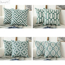 Decorbites embroidered blue teal & white cushion cover living room