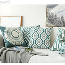 Decorbites embroidered blue teal & white cushion cover living room
