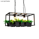 White rectangle island lamp with integrated plants for living room