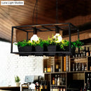 White rectangle island lamp with integrated plants for living room