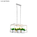 White rectangle island lamp with integrated plants for living room
