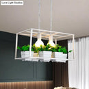 White rectangle island lamp with integrated plants for living room