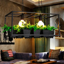 White rectangle island lamp with integrated plants for living room