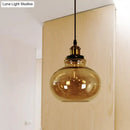 DecorBites™ Farmhouse Brass Pendant Ceiling Light - Amber Glass Hanging Lamp - 1 Light Globe - Indoor Use