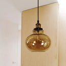 DecorBites™ Farmhouse Brass Pendant Ceiling Light - Amber Glass Hanging Lamp - 1 Light Globe - Indoor Use