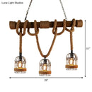 DecorBites™ Farmhouse Brown Iron Bird Cage Pendant with Rope and Wood Pole - Set of 3 Bulbs