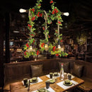 Rustic farmhouse metal island light with roses and vines dining room