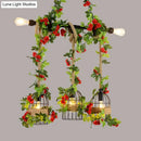 Rustic farmhouse metal island light with roses and vines dining room