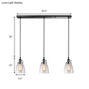 DecorBites™ Farmhouse Multi-Pendant Light Fixture with Ribbed Clear Glass Shades for Dining Room: Linear Canopy, 3 Cone Lights