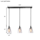 DecorBites™ Farmhouse Multi-Pendant Light Fixture with Ribbed Clear Glass Shades for Dining Room: Linear Canopy, 3 Cone Lights
