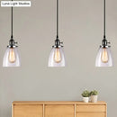 DecorBites™ Farmhouse Multi-Pendant Light Fixture with Ribbed Clear Glass Shades for Dining Room: Linear Canopy, 3 Cone Lights