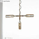 DecorBites™ Farmhouse Style Smoke Gray/Blue Bottle Ceiling Lighting - Glass Hanging Lamp (3/4/5 Lights) in Aged Silver/Black