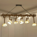 DecorBites™ Farmhouse Wood Bowl Shade Pendant Lighting with 6 Fabric Island Lights for Restaurants