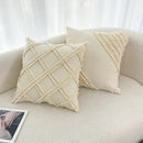 Decorbites fringed geometry cream embroidered cushion cover living room