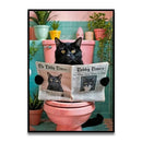 DecorBites™ Fun Cat Reading on Toilet Canvas Wall Art