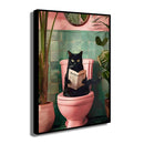 DecorBites™ Fun Cat Reading on Toilet Canvas Wall Art
