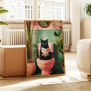 DecorBites™ Fun Cat Reading on Toilet Canvas Wall Art