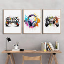 DecorBites™ Gamer Room Decor Set - Graffiti Gamepad Canvas Prints