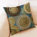 Teal and gold ginkgo leaves linen cushion cover living room