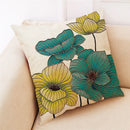 Teal and gold ginkgo leaves linen cushion cover living room