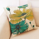 Teal and gold ginkgo leaves linen cushion cover living room