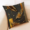 Teal and gold ginkgo leaves linen cushion cover living room