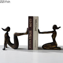 Abstract bronze and gold girl statue bookends library decor
