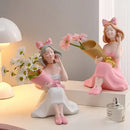 Elegant pink & white girl statues vase ornaments office decor