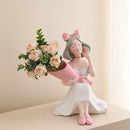 Elegant pink & white girl statues vase ornaments office decor