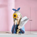 Elegant pink & white girl statues vase ornaments office decor