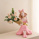 Elegant pink & white girl statues vase ornaments office decor