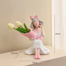 Elegant pink & white girl statues vase ornaments office decor