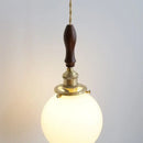 Modern walnut & copper led pendant lamp dining room glass sphere