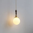 Modern walnut & copper led pendant lamp dining room glass sphere