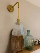 Vintage brass and green glass adjustable led wall light bedroom