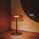 Sleek amber green led table lamp for bedroom decor